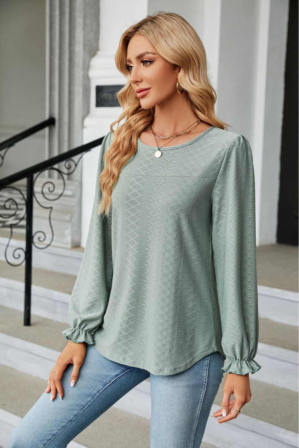 Round Neck Flounce Sleeve Blouse (20)