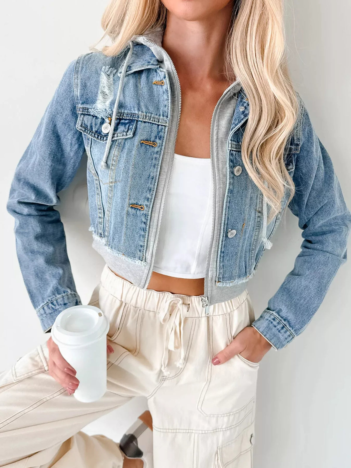 Distressed Zip Up Cropped Hooded Denim Jacket (18)