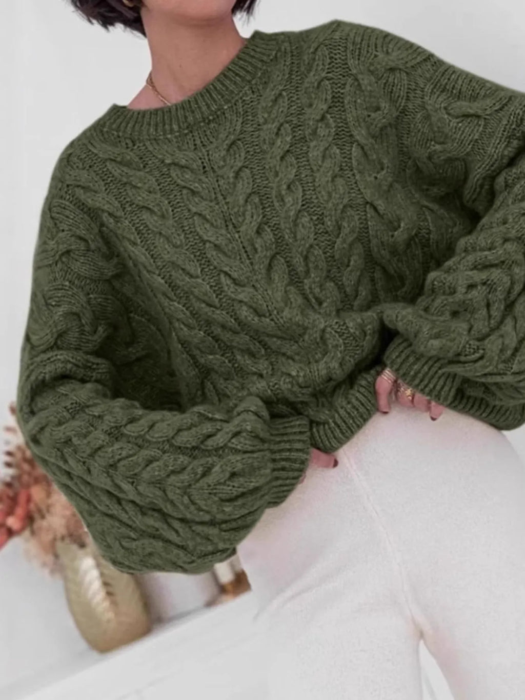 Cable Knit Long Sleeve Sweater (19)