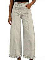 Full Size High-waisted Wide-leg Ruffled Hem Jeans Plus (18)