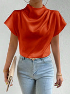 Mock Neck Short Sleeve Blouse (25)
