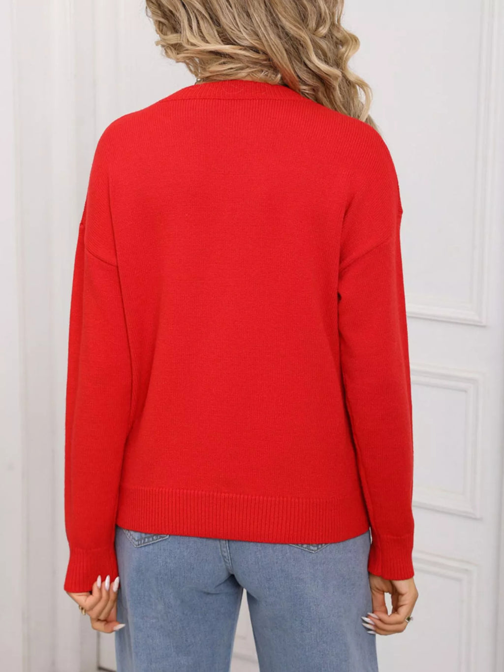 Valentine's Day Heart Round Neck Dropped Shoulder Sweater (13)