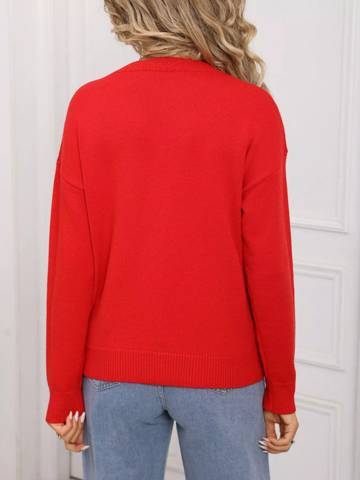 Valentine's Day Heart Round Neck Dropped Shoulder Sweater (13)