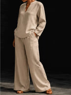 Notched Long Sleeve Top Pants Set (13)