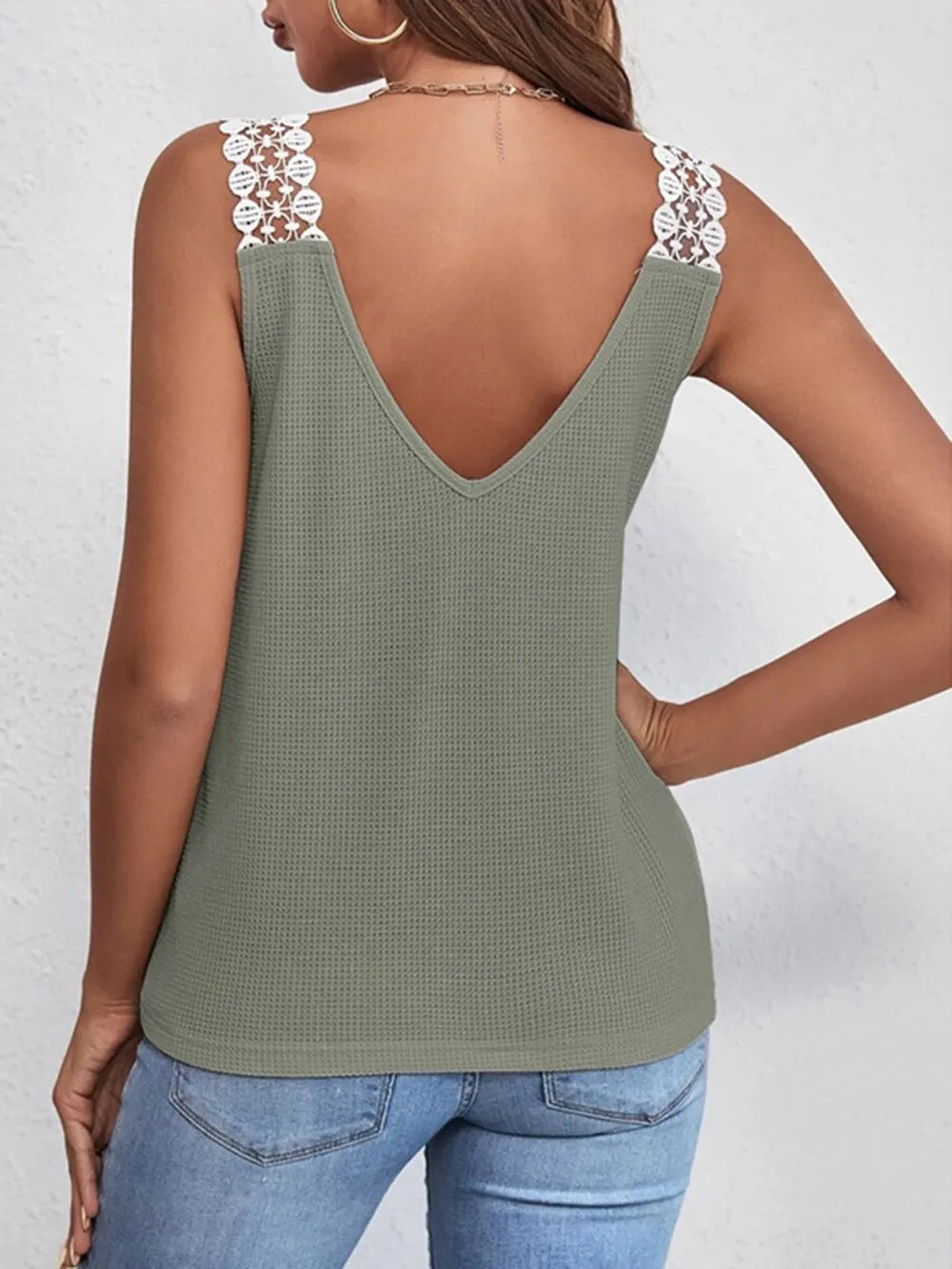Lace Detail Waffle-knit V-neck Tank (13)