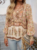 Floral Print Tie Neck Bohemian Blouse (14)