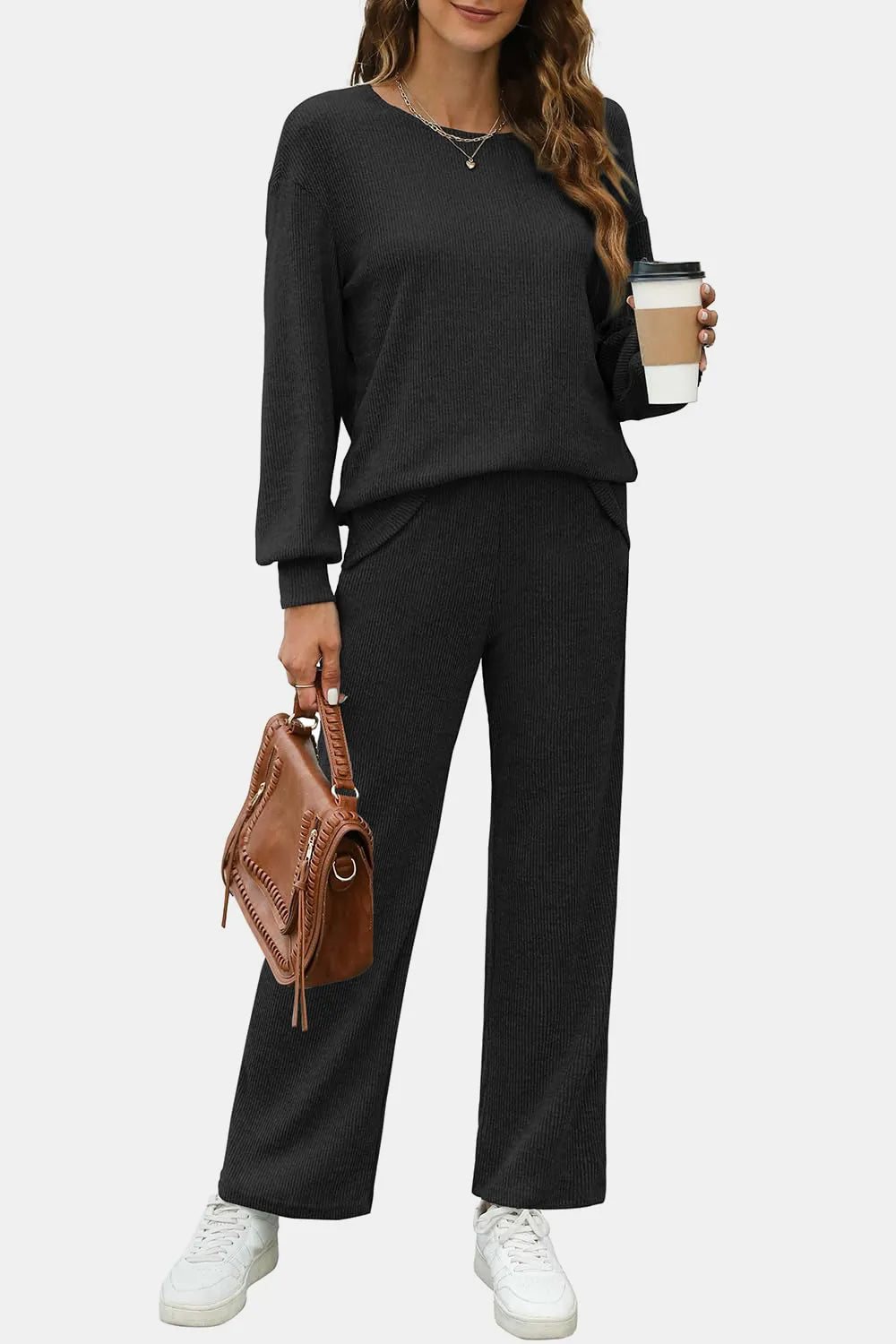 Round Neck Long Sleeve Top Pants Set (8)
