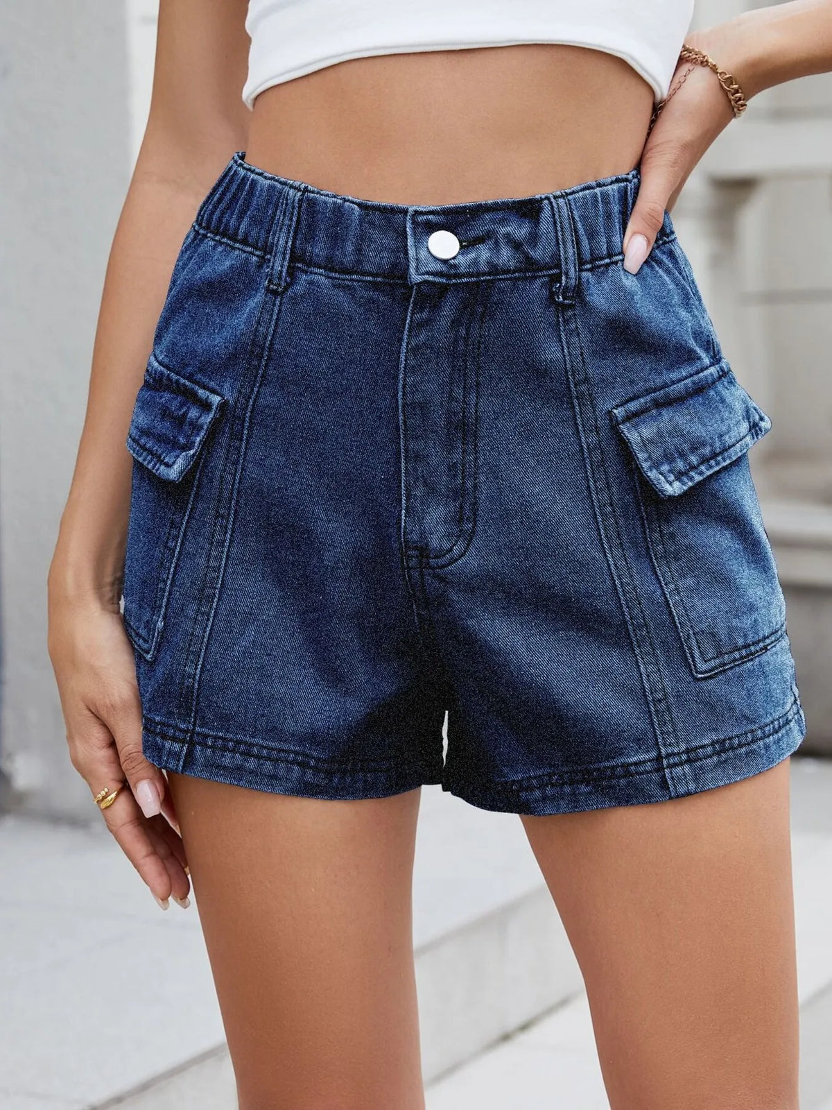 High Waist Cargo Denim Shorts (13)