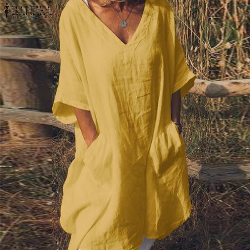 Oversized V-neck Midi Dress variant CJNSSYCS05562-Yellow-XXL|CJNSSYCS05562-Yellow-3XL|CJNSSYCS05562-Yellow-5XL|CJNSSYCS05562-Yellow-XL|CJNSSYCS05562-Yellow-M|CJNSSYCS05562-Yellow-L|CJNSSYCS05562-Yellow-S|CJNSSYCS05562-Yellow-4XL