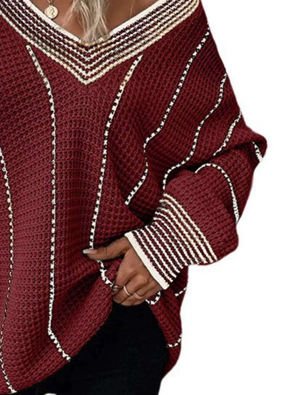 V-neck Textured Knit Sweater (15)
