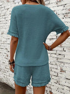 Tassel Round Neck Top Shorts Set (15)