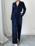 Pleated Velvet Blazer Wide Leg Pants Set