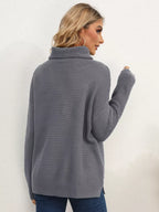 Slit Turtleneck Dropped Shoulder Sweater (20)