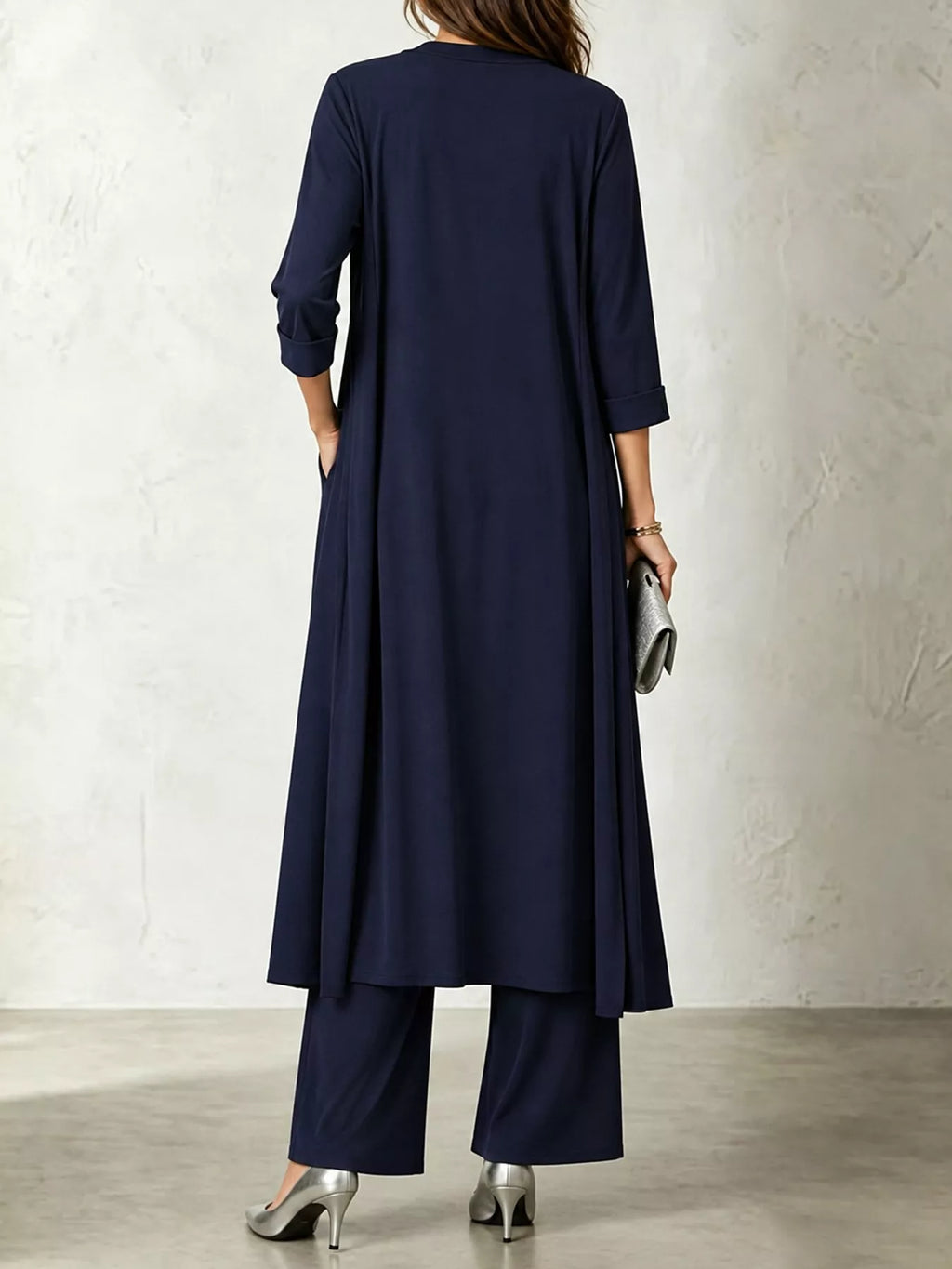 Full Size Cowl Neck Top Cardigan Pants Set Plus (18)
