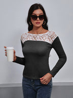 Lace Trim Long Sleeve Round Neck Tee (5)
