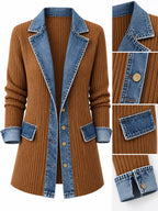 Full Size Denim Trim Ribbed Knit Cardigan Plus (12)