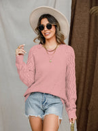 Openwork Round Neck Raglan Sleeve Sweater (18)