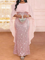 Sequin Cape Overlay Evening Dress (3)