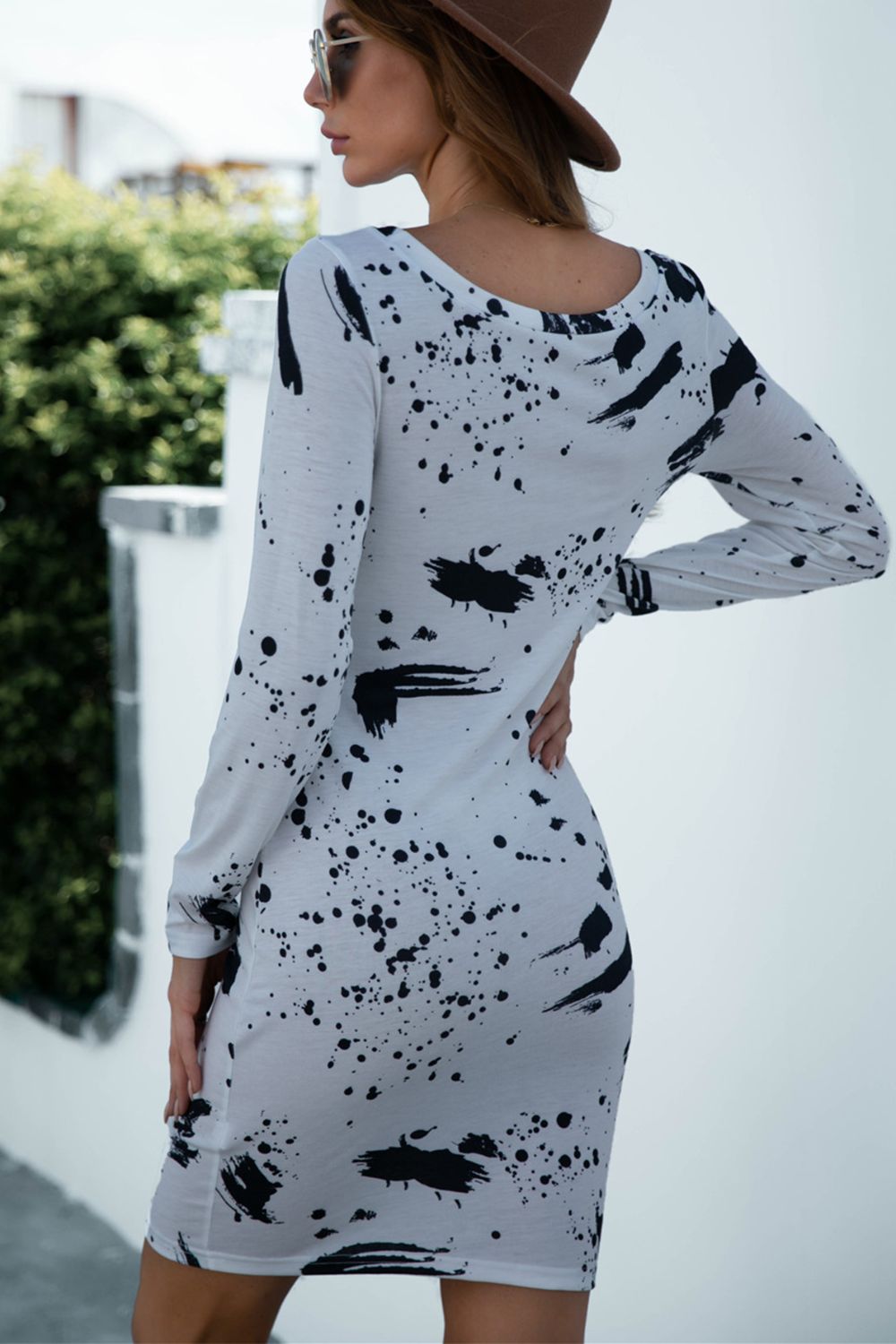 Printed Boat Neck Long Sleeve Dress (15)