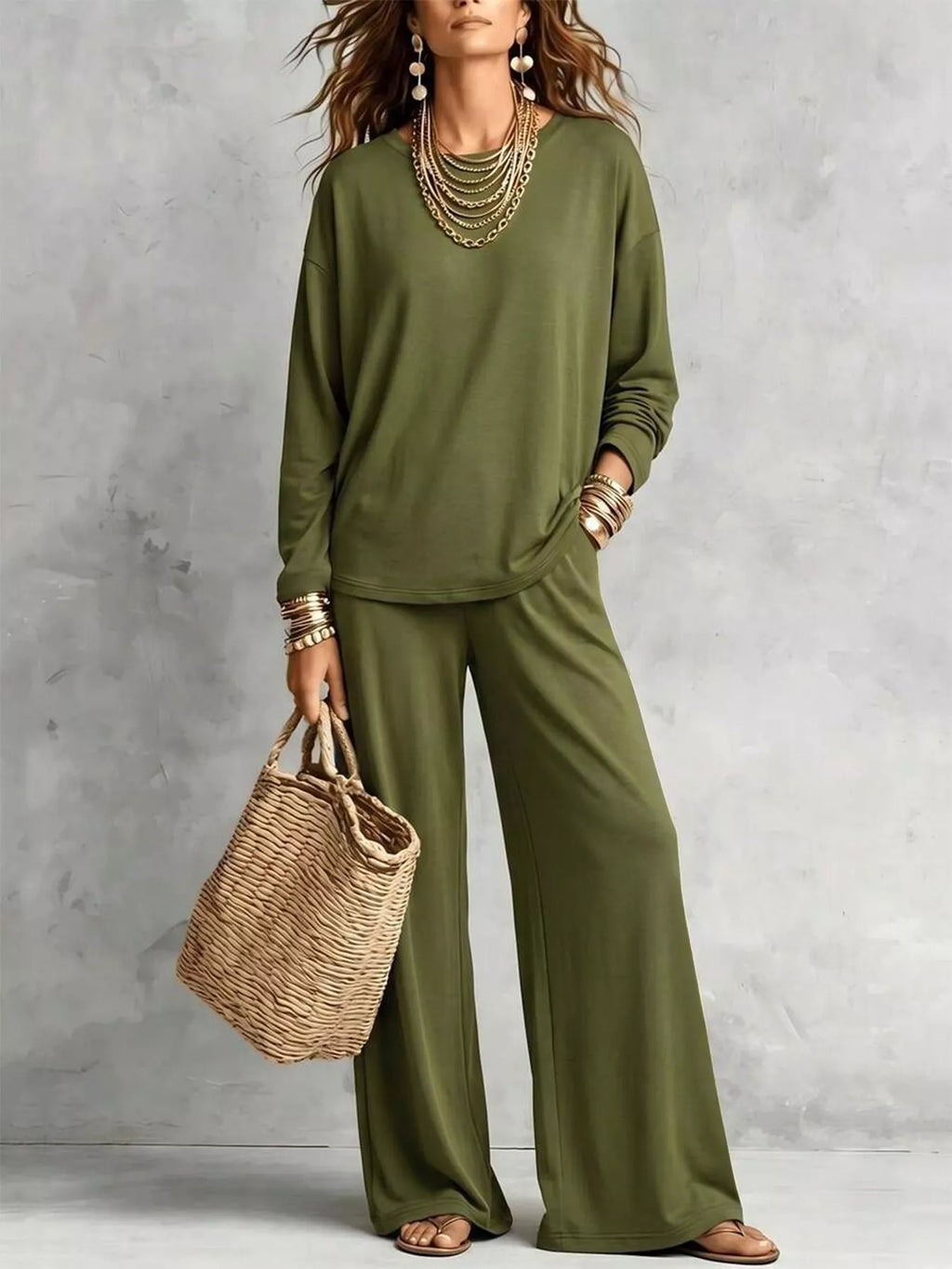 Round Neck T-shirt Wide-leg Pants Set (2)
