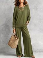 Round Neck T-shirt Wide-leg Pants Set (2)