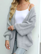 Chunky Knit Open Front Cardigan Lantern Sleeves (16)