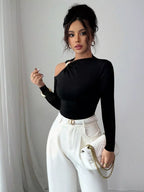 Cutout One-shoulder Long Sleeve T-shirt (2)