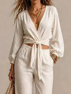 Tie-front Crop Top Wide-leg Pant Set (2)