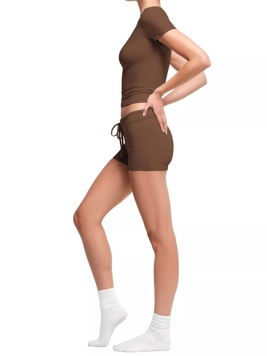Mock Neck Crop Top Drawstring Shorts Set (4)