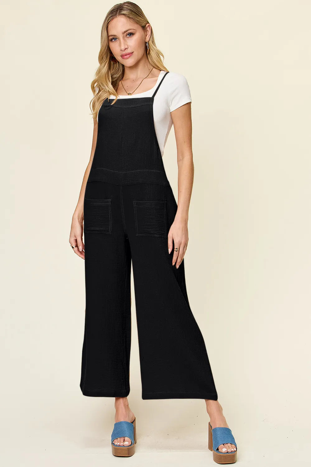 Full Size Texture Sleeveless Wide Leg Overall