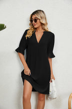 Notched Neck Flounce Sleeve Dress (13)