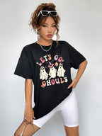Round Neck Short Sleeve Let's Go Graphic T-shirt (5)