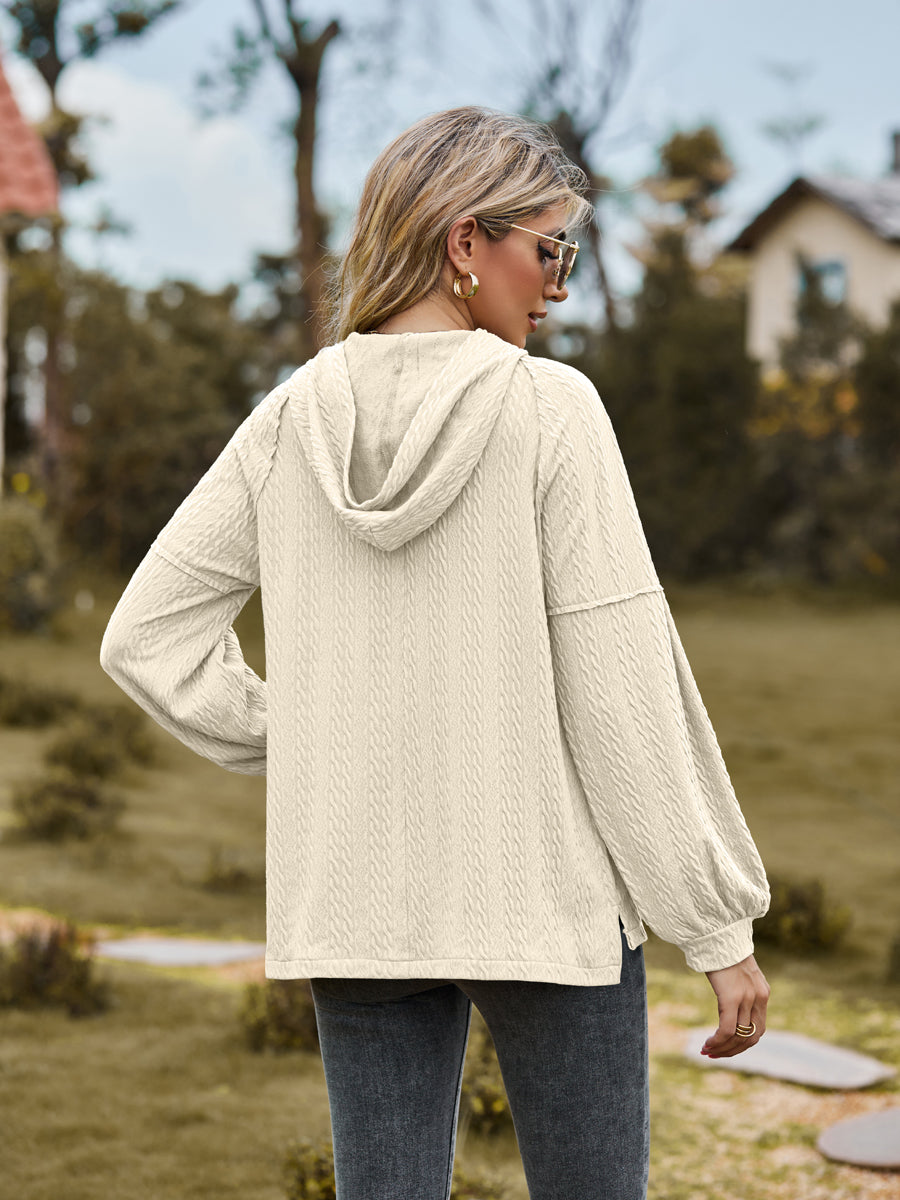Cable-knit Dropped Shoulder Hoodie (20)