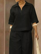 Full Size 3/4 Sleeve Top Wide Leg Pants Set Plus (4)