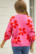 Floral Print Round Neck Dropped Shoulder Pullover Sweater (12)