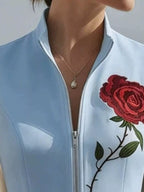 Rose Zip Up Sleeveless Shirt (5)