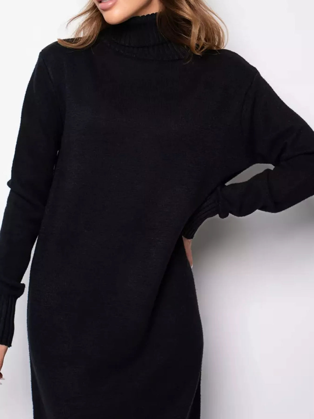 Turtleneck Ribbed Knit Sweater Dress (3)