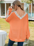Contrast Spliced Lace V-neck Top (9)