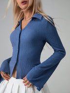 Button Up Flare Sleeve Shirt (9)