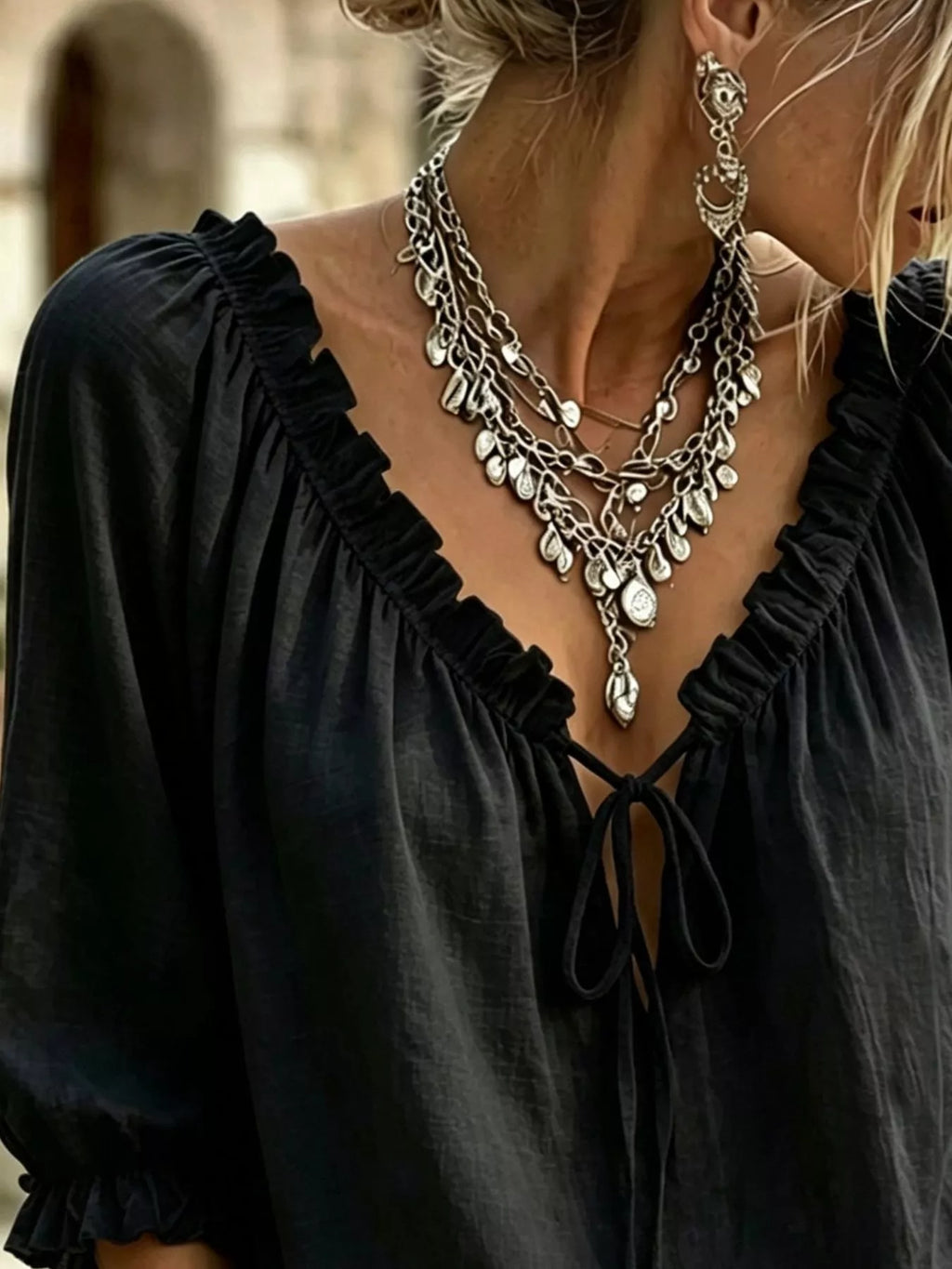 Frill Tie Neck 3/4 Sleeve Blouse (6)