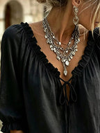 Frill Tie Neck 3/4 Sleeve Blouse (6)