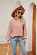 Notched Neck Flounce Sleeve Blouse (24)