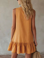 V-neck Tie Front Ruffle Hem Mini Dress (3)