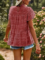 Printed Ruffle Sleeve Babydoll Blouse (16)