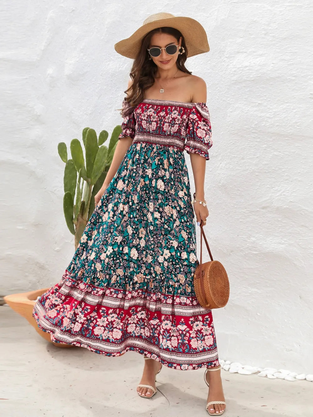 Floral Flounce Sleeve Midi Dress (4)