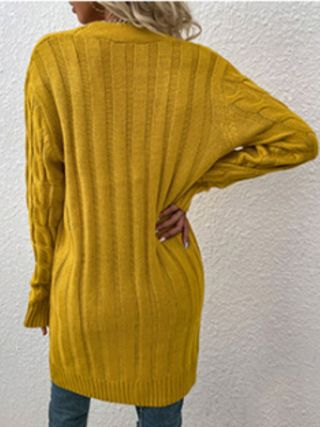 Cable-knit Button Down Cardigan Pockets (2)