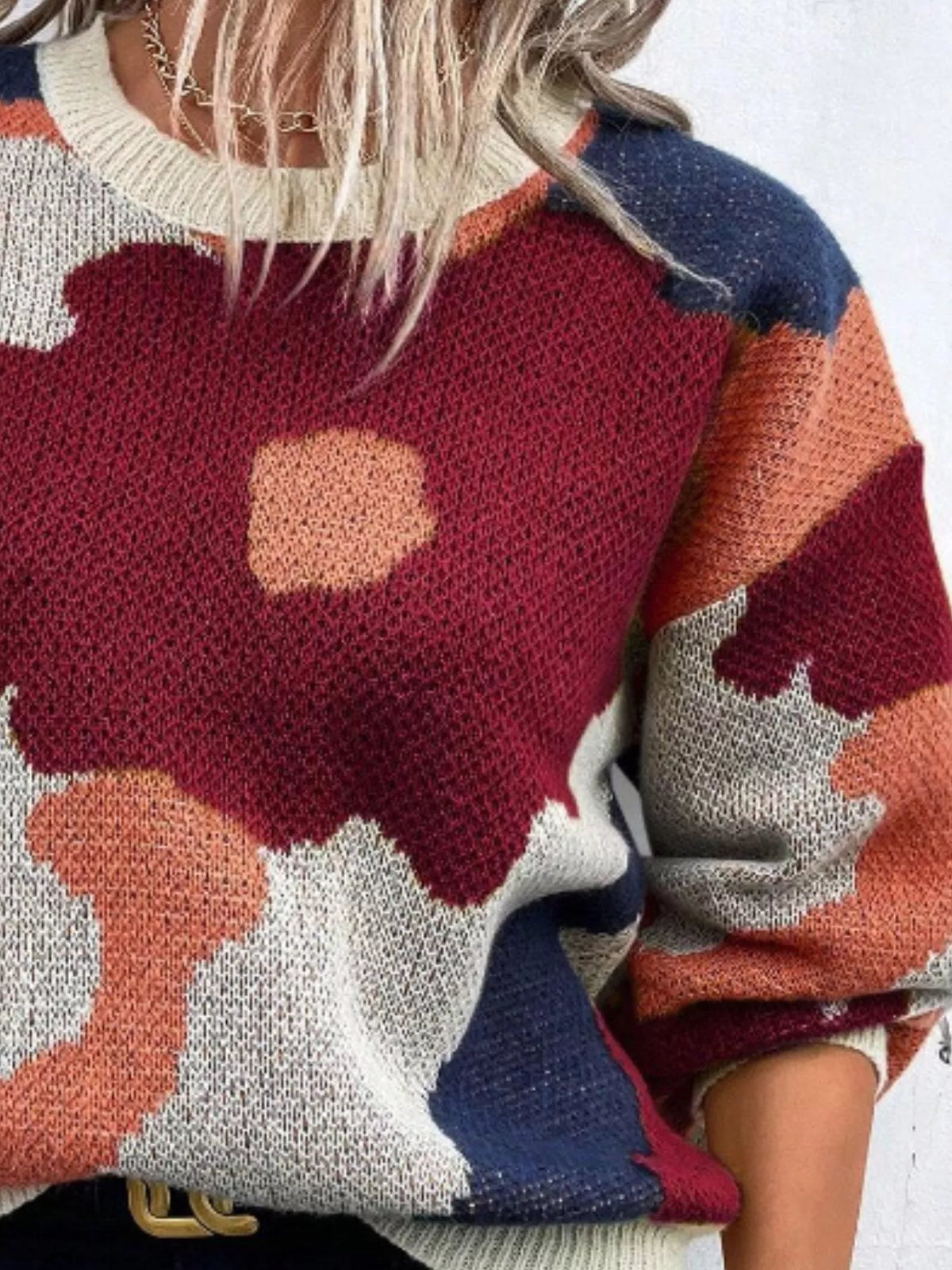 Floral Pattern Round Neck Sweater (3)