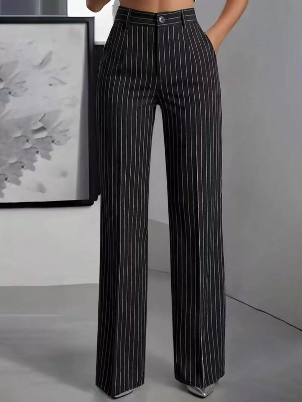 High-waisted Striped Wide-leg Pants