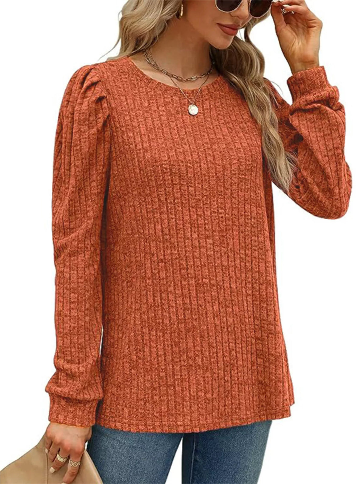 Ribbed Knit Top Puff Sleeves (7)