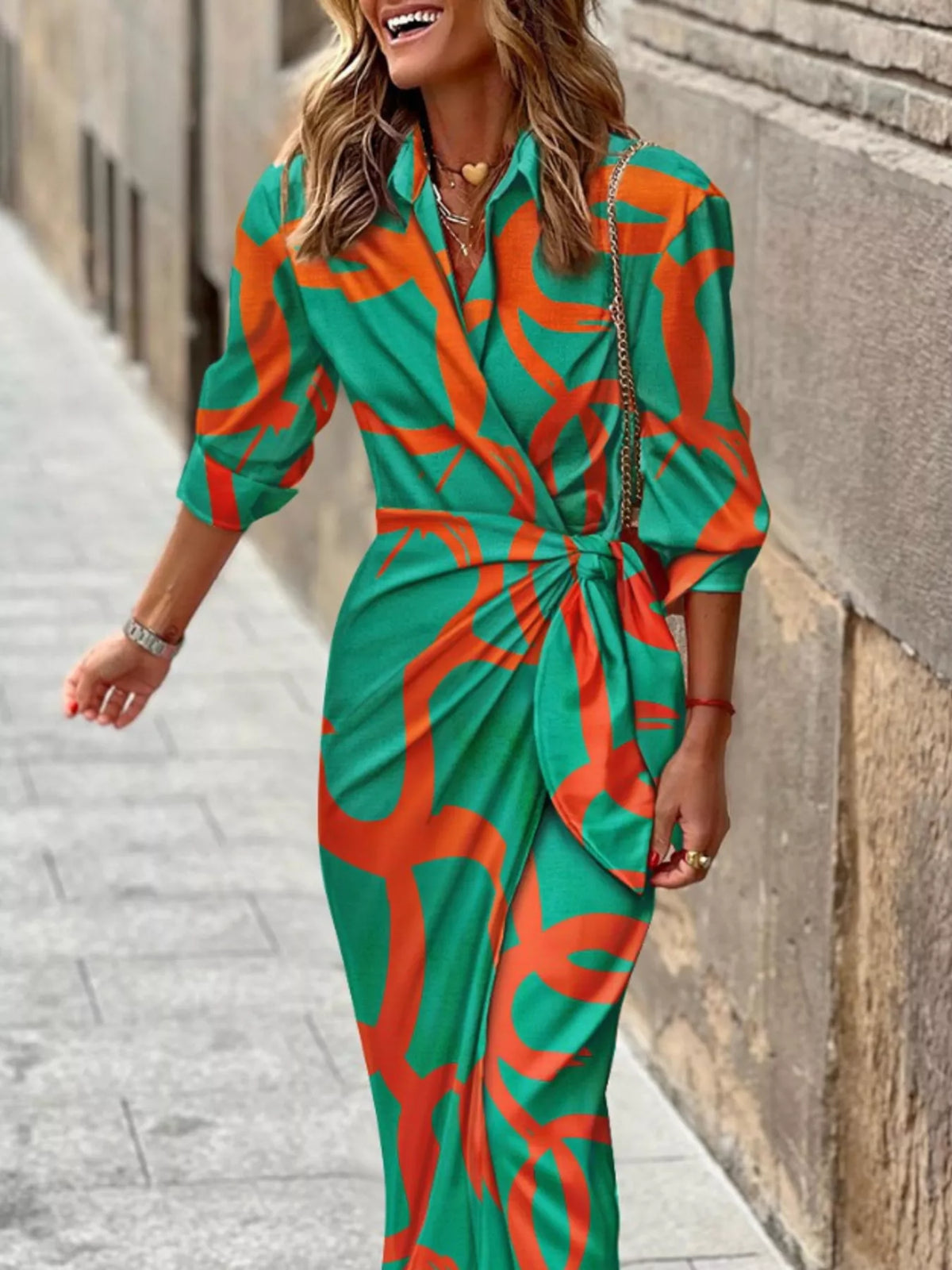 Abstract Print Wrap Midi Dress (3)